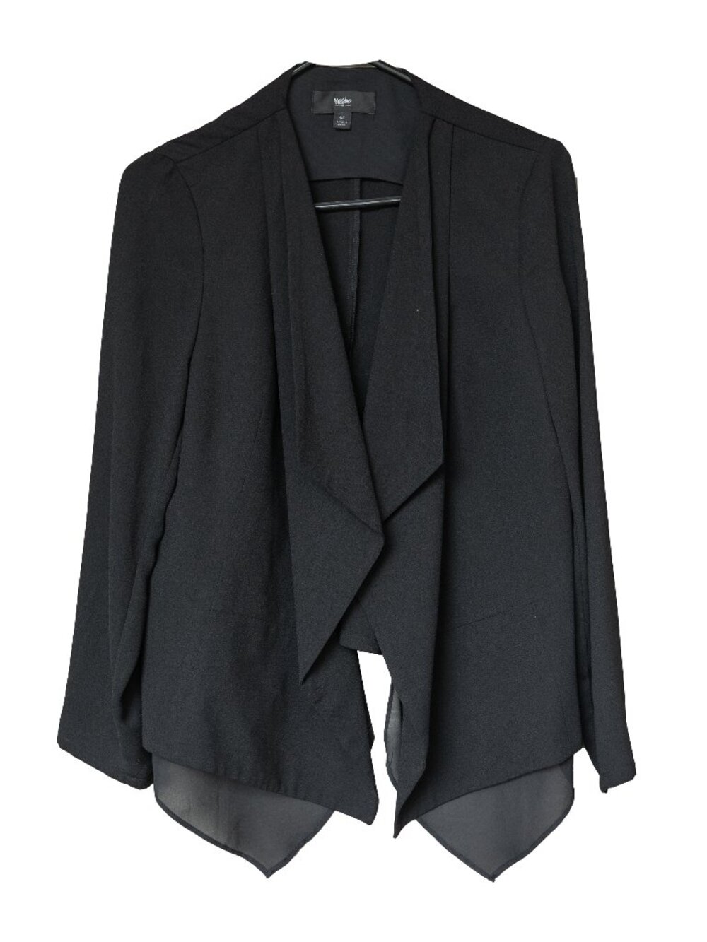 Mossimo Asymmetrical Jacket Black Blazer Corporate Goth Open Front Sheer Detail